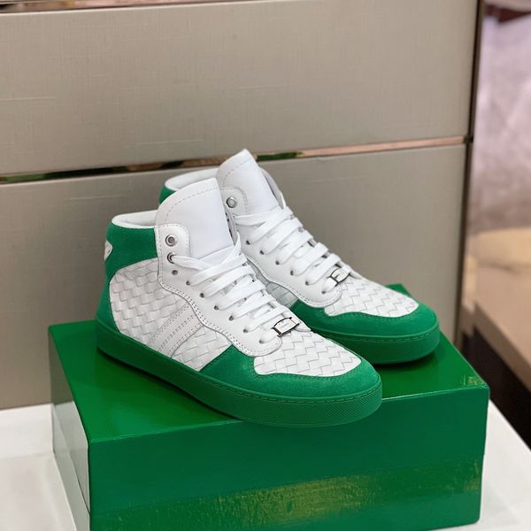 

woven sneakers high shoes classic full leather minimalist smooth line wrapping good frosted cowhide splice cowhide woven cowhide, Black