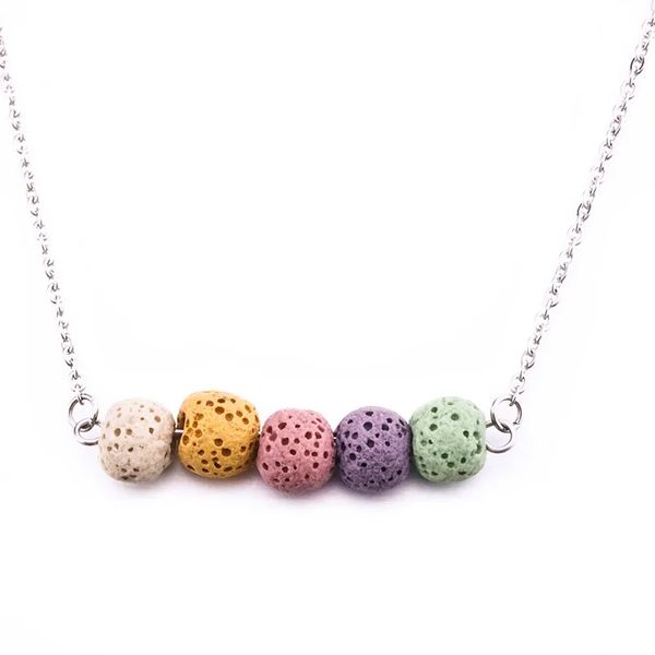 

8mm multicolor lava stone necklace essential oil diffuser volcanic rock stainless steel necklace for women jewelry, Silver