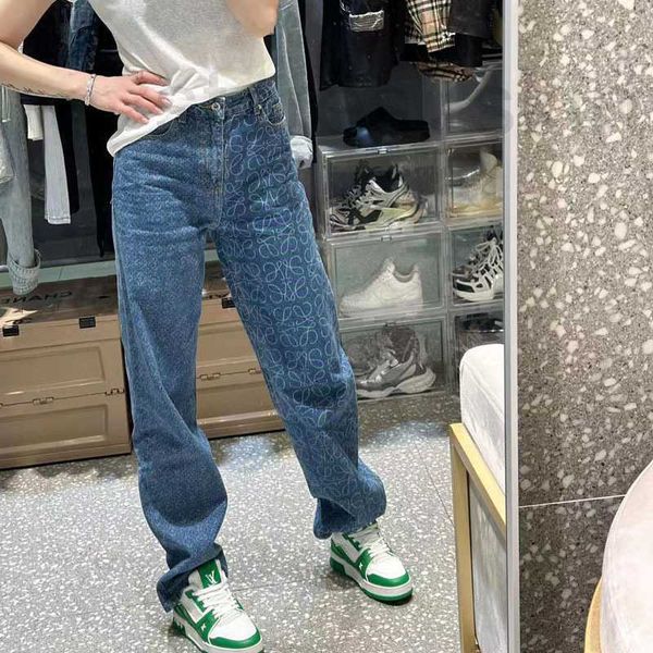

women's jeans designer new high-waisted pocket print shows thin aging, high-grade ultra-versatile straight denim pants 7dp9, Blue