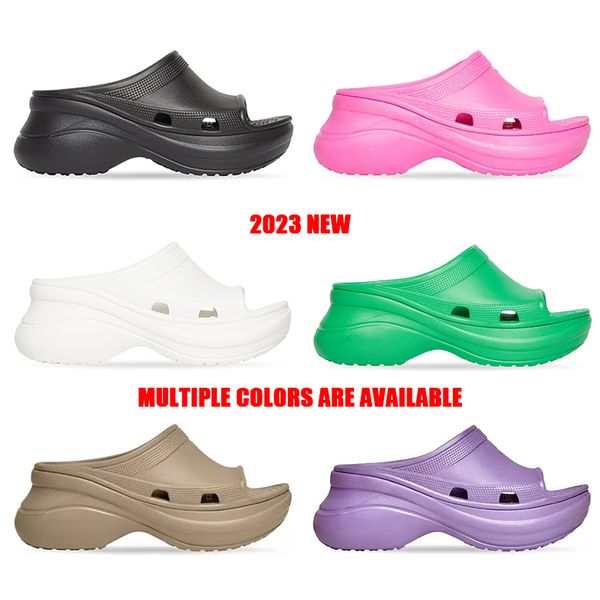 

2023 new luxury slide designer woman pool slippers rubber platform foam thick platform shoe beach fast shipping flat man sandal classics lad, Black