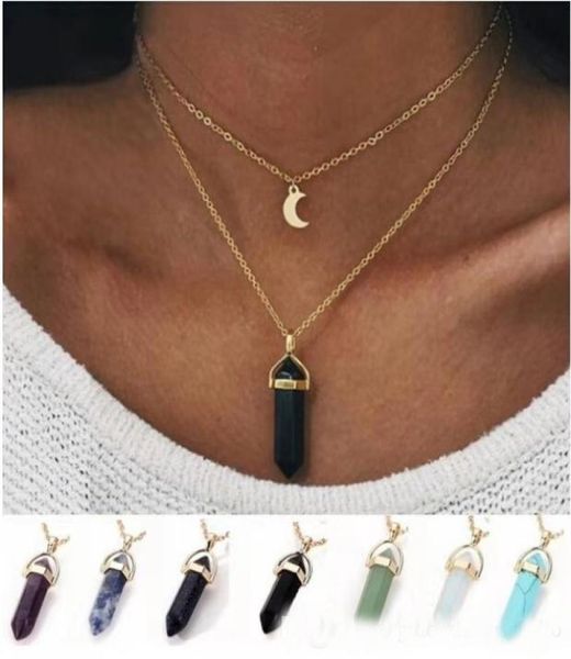 

natural stone bullet pendant necklace for women luxury designer colorful stones pendants bohemian vintage necklaces jewelry gift 75681919, Silver