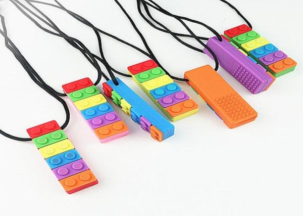 

block baby teethers sensory chew necklace brick silicone biting er teethers toy rainbow teether whole4808765