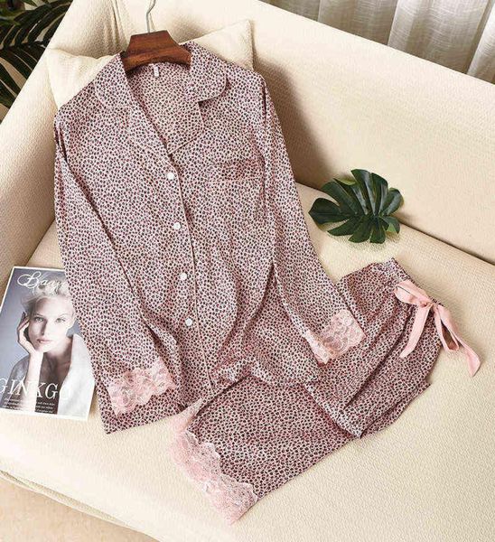 

lisacmvpnel leopard print women pajama set ice silk soft touch long sleeve suit pyjamas 2111095463180, Black;red