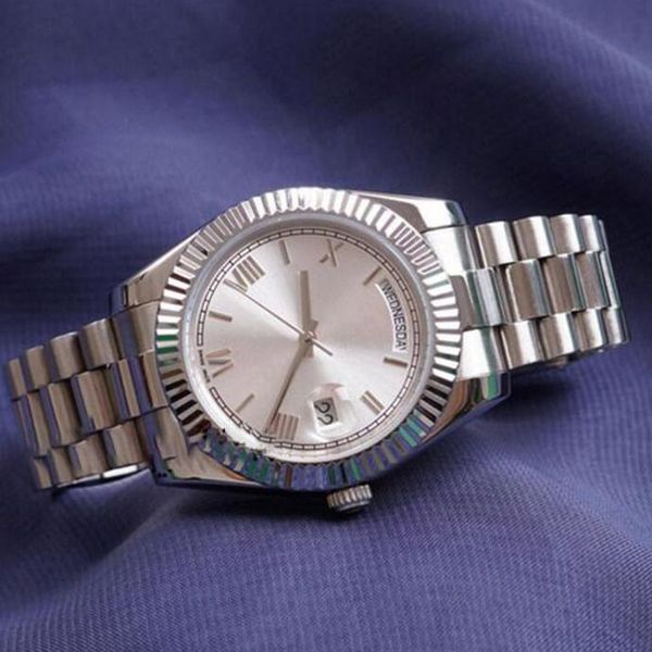 

mens watch daydate automatic mechanical movement stainless steel designer 41mm 2813 waterproof luminous wristwatches watches-03, Slivery;brown