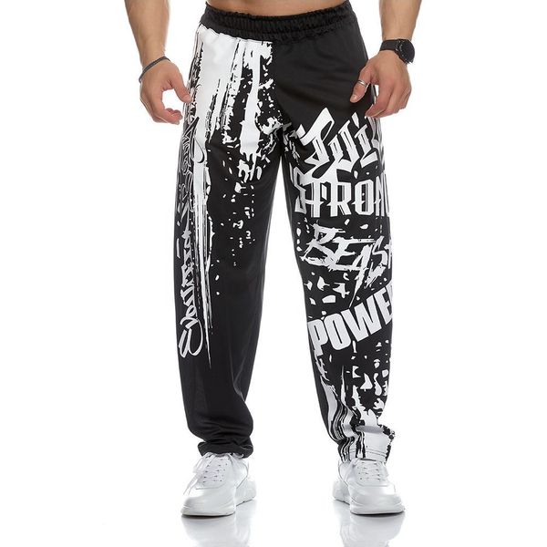 

men s pants muscle men sports mesh male thin casual running training loose oversized trousers hip hop printed sportpants 230721, Black