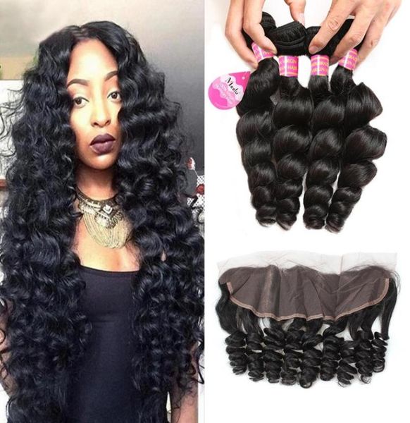 

meetu loose wave human hair 4 bundles wefts with lace frontal closure unprocessed remy weave for women jet black 828inch4856827