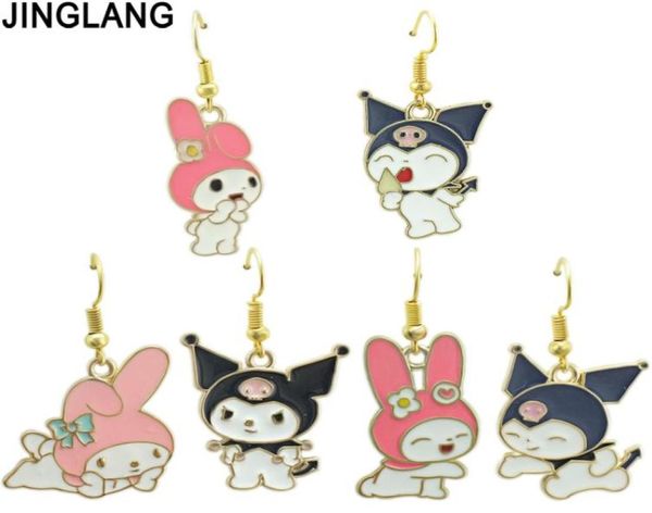 

jinglang creative cartoon sweet charms earrings cool kuromi melody alloy minimalism design female ear hooks danglers jewelry kids 4162188, Golden