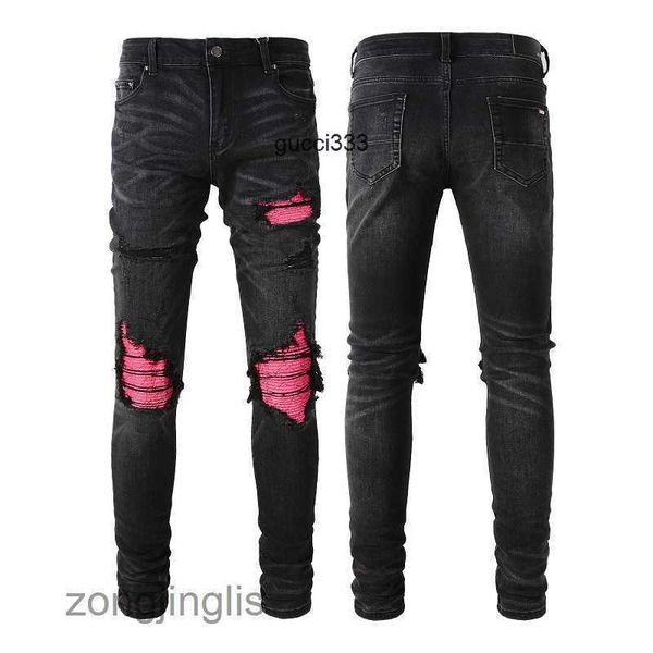 

jeans trendfashion amirly brand designer jean mens brand color stretch fashion drill broken jeans jeans men's high street slim pants e0, Blue