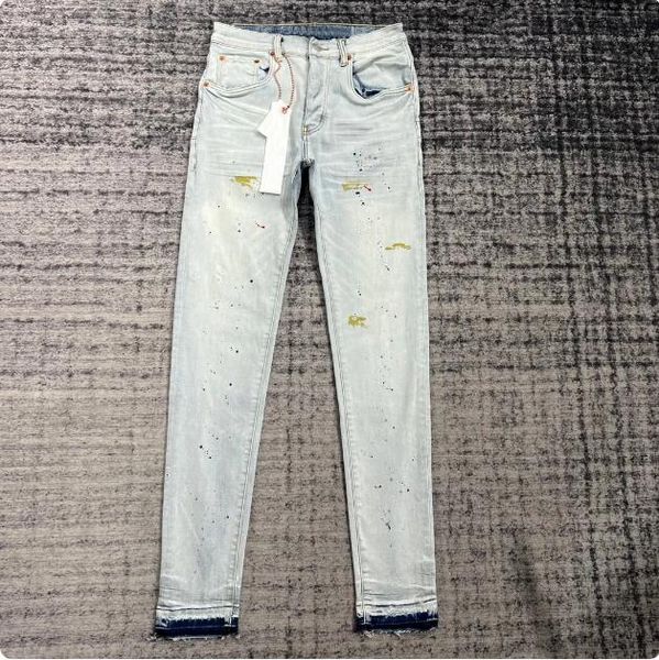 

light blue jeans washed paint slim pants men women, Black;brown