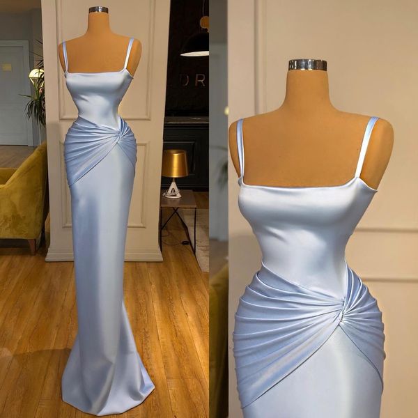 

light blue formal evening dresses spaghetti sheath party prom dress pleats formal long dress for red carpet special occasion, Black;red