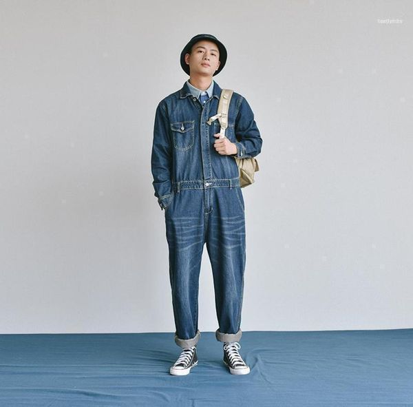 

men039s jeans 2022 japanese retro denim jumpsuit hair stylist fashion loose casual student trend12987827, Blue