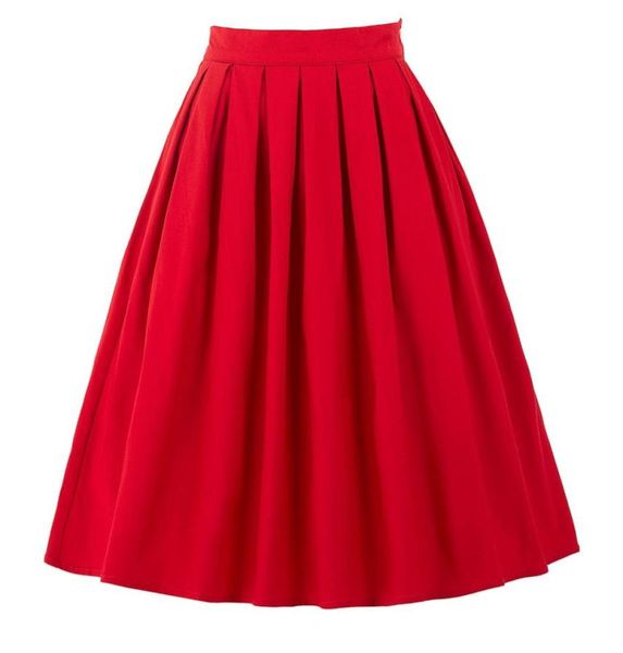 

womens skirt fashion faldas summer 2017 midi skirts womens high waist work wear red blue black jupe femme saias vintage skirt4996164