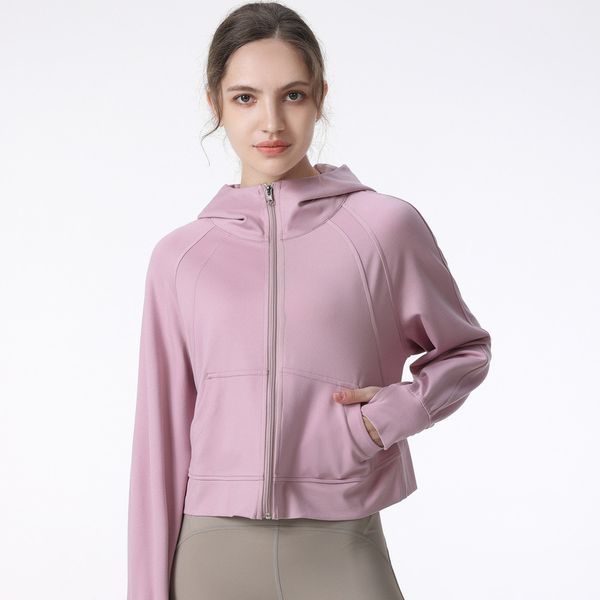 

ll autumn and winter hooded yoga clothing jacket pilates elastic sports fitness zipper long-sleeved cardigan
