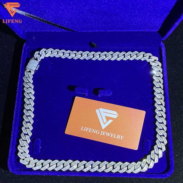 

ready to ship pass diamond tester iced out s925 vvs moissanite 2 rows 12mm 24inches hiphop cuban link chain miami men necklace, Silver