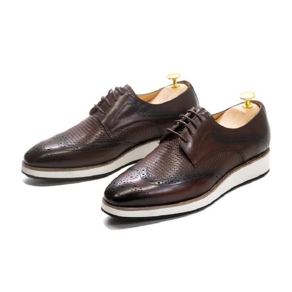 

classic brogue mens derby shoes genuine leather lace-up casual business office luxury man shoes oxfords sneakers 1aa21, Black