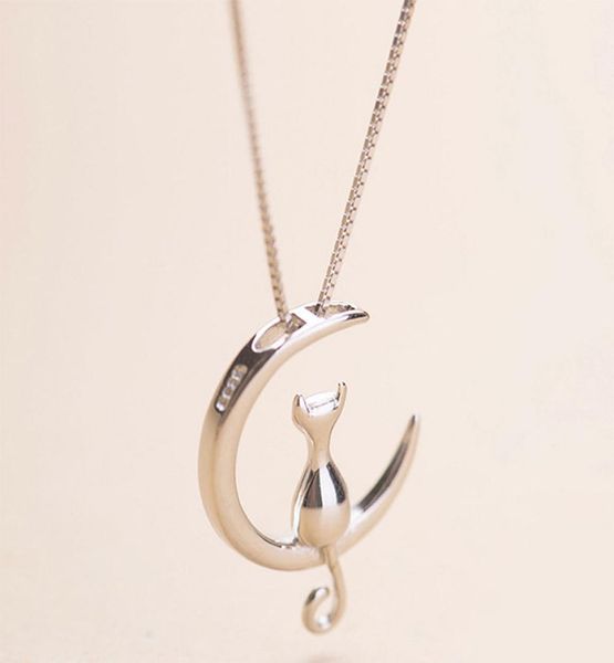 

vintage moon chain lovely cat necklaces pendant charming silver chain cat on the moon statement necklace trendy animal pet jewelry5441820
