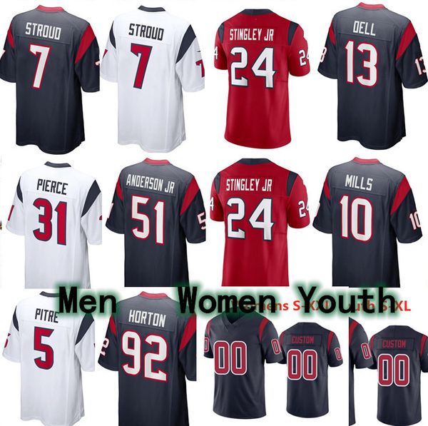 

football jersey 31 dameon pierce 5 jalen pitre houston 51 will anderson jr. 24 derek stingley jr. 10 davis mills 7 c.j. stroud texans 31 wil, Black;red