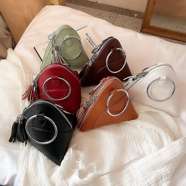 

evening bag's tassel bag female literary singleshoulder minority design crossbody trend women cute ring handbag triangle 230721