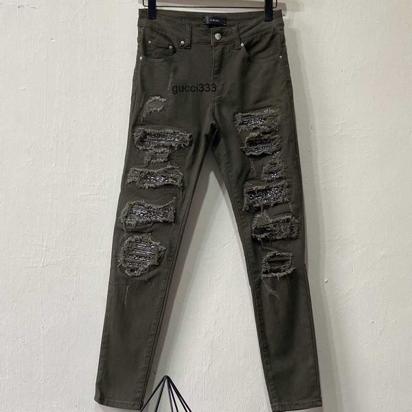 

hole leisure high amirly pants cool stylish men's ripped brand fog jeans street green washed designer fashion cashew slim fit jjjp, Blue