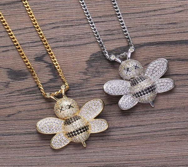 

pendant necklaces brass setting cz bee iced out cubic zircon necklace hip hop gift jewelry bling cn20319219894, Silver