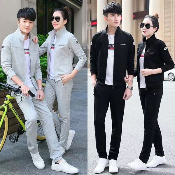 

spring and summer lovers sports suit men's sports hoodie three sets, Gray
