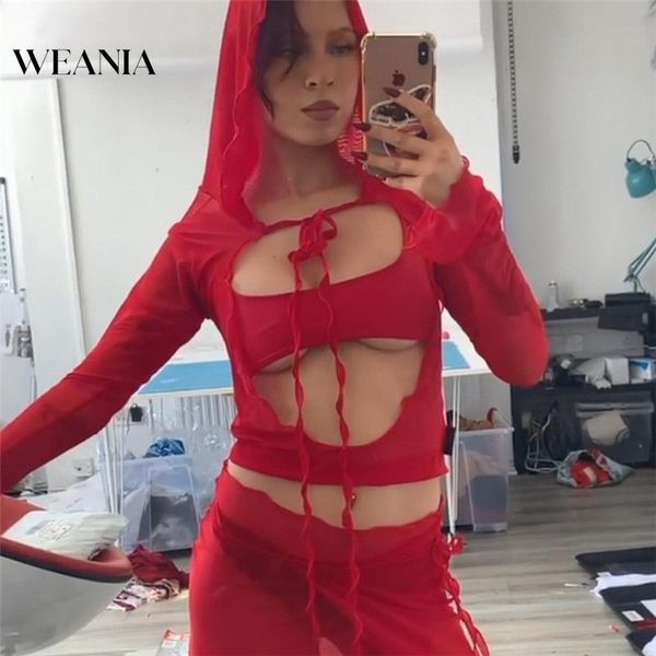 

women's t-shirt y2k women's hood hollow lace up mesh long sleeve street t-shirts 230721, White