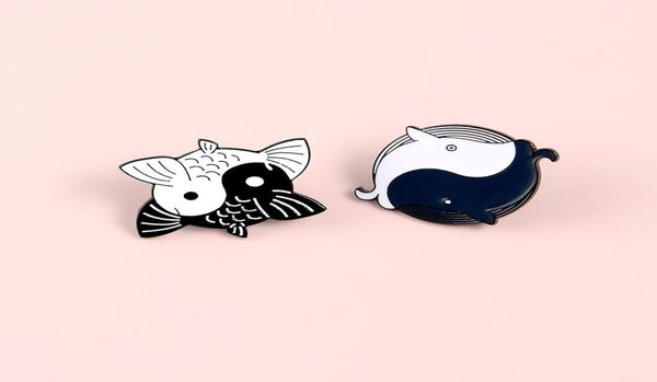 

cute cartoon traditional chinese style taoism black white yinyang fish whale pin badge brooch1694837, Gray