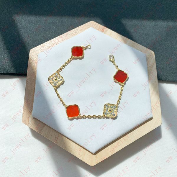 

k gold pearl diamond red bracelet, jewelry designer classic lucky 5 flower series, gifts, Black