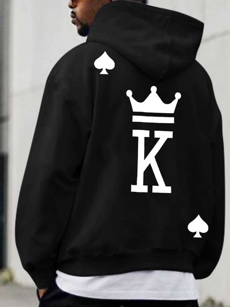 

men 's fashion legnd men 1pc playing card drawstring hoodie, White;black