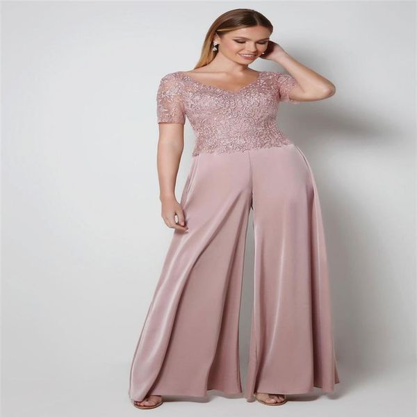 

fashion pant suits lace evening dresses short sleeves vestido de festa v neck floor length open back formal party gowns300g, Black;red
