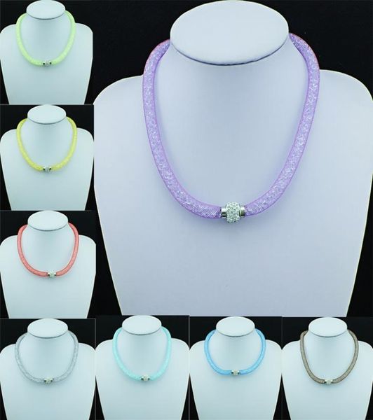 

whole mix color necklace filled crystal mesh infinity white rhinestone magnetic clasp choker necklace for women jewelry7000115, Golden;silver