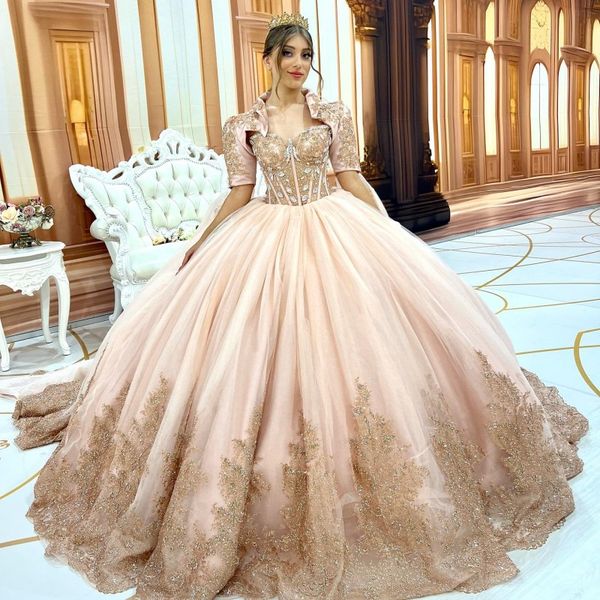 

2023 champagne sweetheart quinceanera dresses for 15 party fashion applique lace crystal formal birthday princess gowns, Blue;red