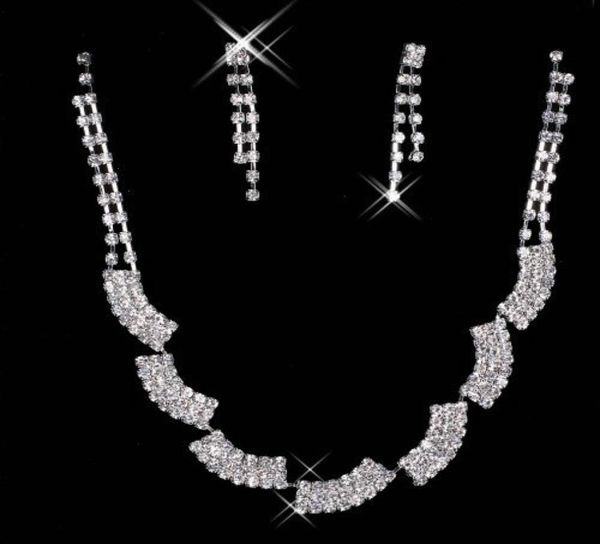 

2020 selling unique wedding bridal bridesmaids rhinestone necklace earrings jewelry set prom in stock 150506109632, Silver