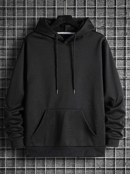 

men 's fashion men solid drawstring pocket detail lined sweatshirt, White;black