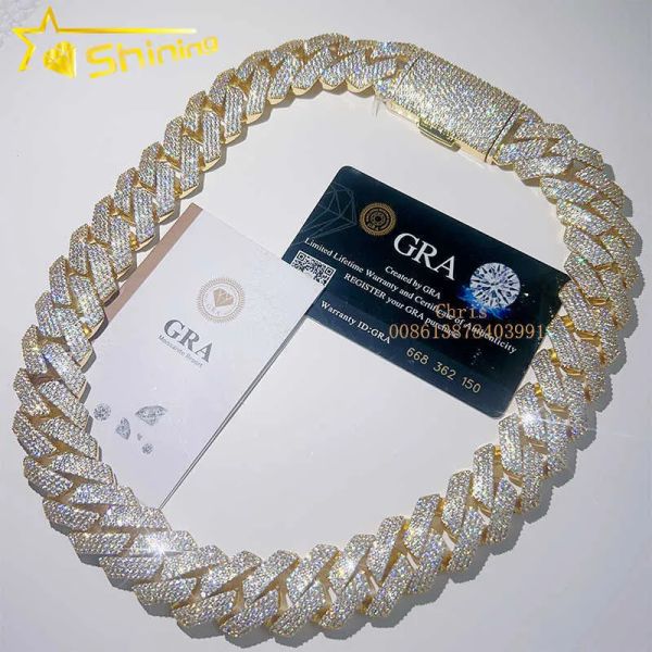 

23mm vvs moissnaite iced out hip hop jewelry s925 moissanite cuban chain necklace for men, Silver