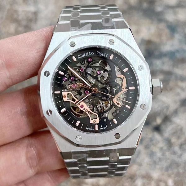 

fashion handkerchief 2023 new men's cutout automatic chain mechanical watch sapphire glass stainless steel watchband 30 meters waterpro, Slivery;brown