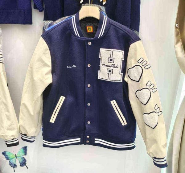 

men039s jackets varsity jacket sheep tweed uniform love embroidery leather sleeve baseball jacket t2209144935034, Black;brown