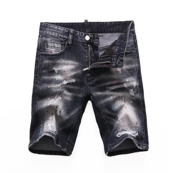 

summer men holes denim shorts fashion mens painted denim jeans slim straight stylist jeans trend men039s black shorts 82716857248, Blue