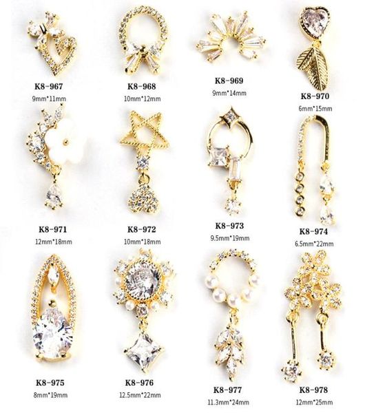

12pcsset gold color 3d nail art decorations with rhinestones alloy nail charms jewelry for nail gelpolish tools7389572, Silver;gold