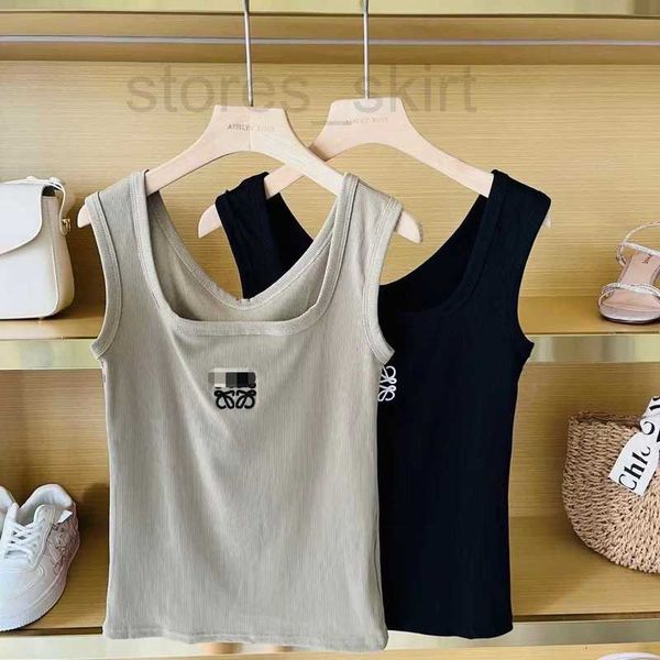 

women's tanks & camis designer versatile piece with contrasting color square collar hidden side breast new tank sleeveless ribbed knit, White