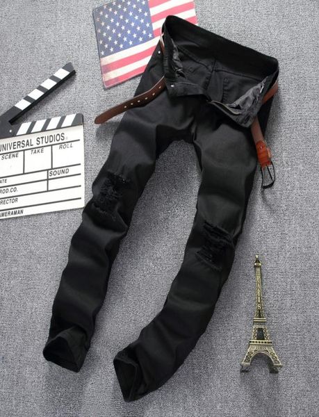 

mens distressed skinny ripped destroyed denim jeans fashion straight slim fit biker jeans pants washed hiphop trousers2640250, Blue