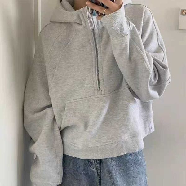 

lulu jacket women coat scuba ladies loose half zip hoodie long sleeve shirts pullover half zipper thickened plush hooded embroidery sweater