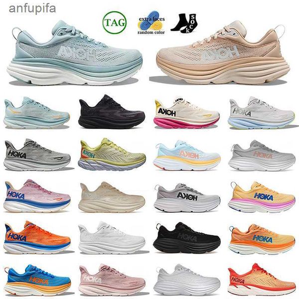 

fashion 2023 hoka clifton 9 running shoes light blue peach whip black white beige pink shifting sand people hokas bondi 8 men women outdoor