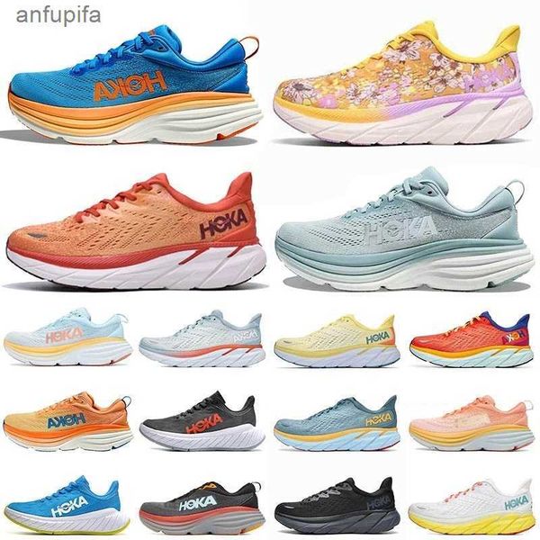 

men women hoka running shoes hokas one clifton 8 carbon x 2 cloud blue fog shell coral peach parfait sneakers designer trainers size 36-45, Black