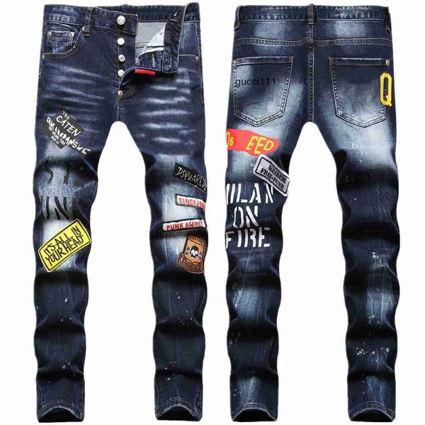 

jeans designer denim fashion d2 stree mens luxury dsq denim jeans men dsquare jeans embroidery pants 2 mens holes trousers mens clothing 089, Blue