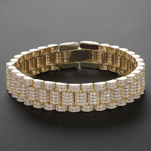 

10mm flower setting iced out branded mens wrist watchband bracelet 14k gold plated hip hop moissanite bracelet, Silver