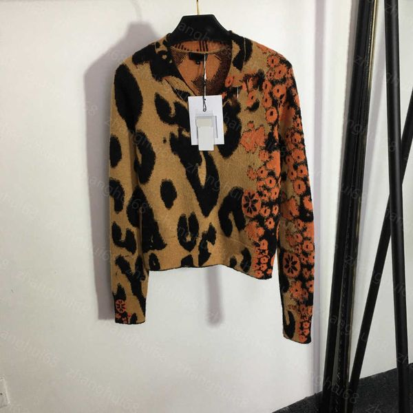 

23ss women sweater womens designer clothing leopard print print v-neck long sleeve pullover cashmere wool blend sweater womens clothing, White;black