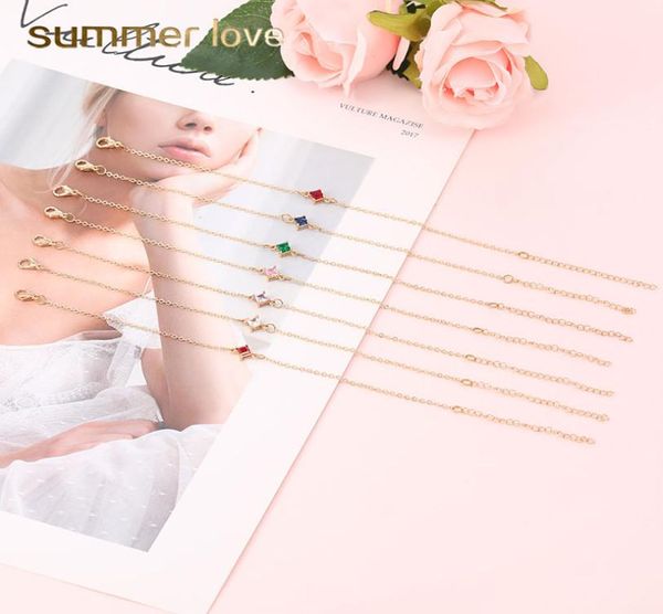 

fashion square cz zircon charm bracelets for women girl dainty gold chain adjustable friendship bracelets party jewelry christmas 9998328, Golden;silver