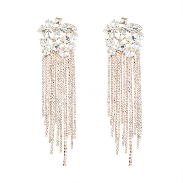 

sparkling rhinestone tassel drop earrings for women party wedding accessories fashion statement jewelry, Silver