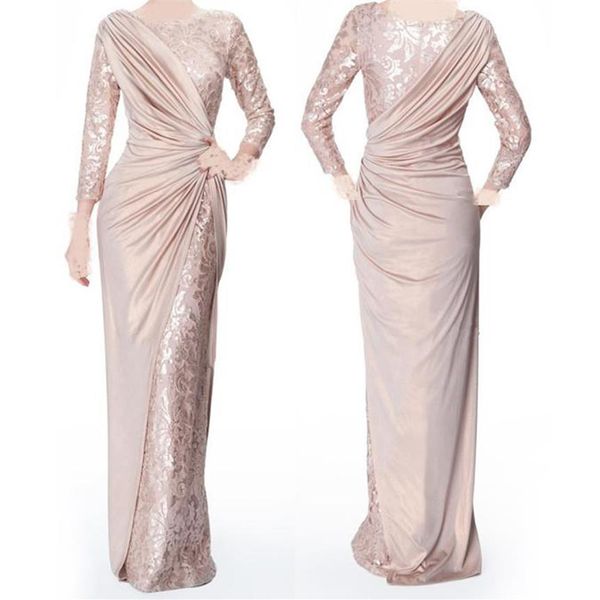 

custom made pearl pink long sleeves mother of bride groom dresses for wedding jewel neck elegant floor length pleats formal evenin258v, Black;red